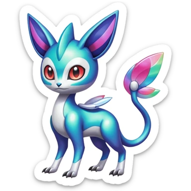 Shiny Colorful Cyber-Vernid-Trico-Meloetta-Latias-Koraidon-Peppercat-Protogen-Pokémon-Digimon-Fakémon-fusion-hybrid-creature sticker