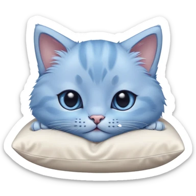 Close-up of a beautiful blue kitten's face with paws resting on a pillow. Minimalist design with very few details, focusing on the kitten's adorable expression and soft features sticker