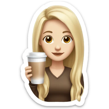 white girl with brown eyes and blonde long hair and a hot chocolate sticker