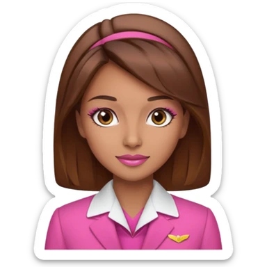 Flight attendant with pink outfit tan skin brown hair with highlights pretty makeup sticker