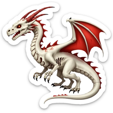  White skeletal skeleton bone dragon with blood markings sticker