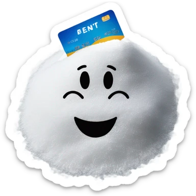 Smiley face behind pile of white salt holding a credit card  sticker