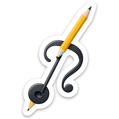 Minimalistic flat vector icon, iOS style, thin black contour on white background. Musical note with a pencil crossing it. Clean, no text, no shadows sticker