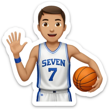 Maverick Trevillian in the crowd at an amateur basketball game. He leans towards the camera and enthusiastically shouts "six seven sticker