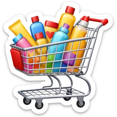 emoji of beauty products are flying into shopping cart
 sticker