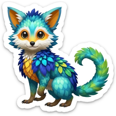 Colorful tropical exotic shiny beautiful fantasy-Trico-Cacomistle-oncilla-animal-Fakémon-hybrid-fursona (full body) sticker