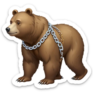 Full-length realistic bear on all four legs in walking position, medium brown color, stern face, head to tail view, ice chain necklace sticker