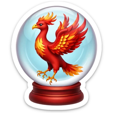 A red fiery phoenix inside a transparent crystal ball with no stand sticker