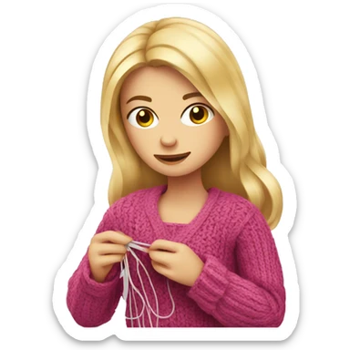 Blonde girl knitting sticker