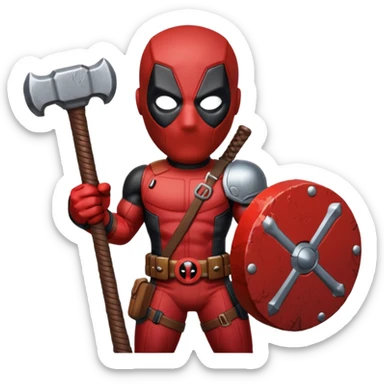 Deadpool holding thors hammer sticker