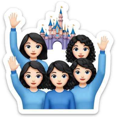 escribe el nombre Disneyland Paris y para titulo, pon a quatro chicas: una pelo corto negro, una pelo rizado largo, una pelo largo liso y la otra pelo ondulado mediano, esta con el ojos azules. Todas tienen piel carne. NOOOOOO, pon el titulo Disneyland Paris i por los lados o con las manos arriba  sticker