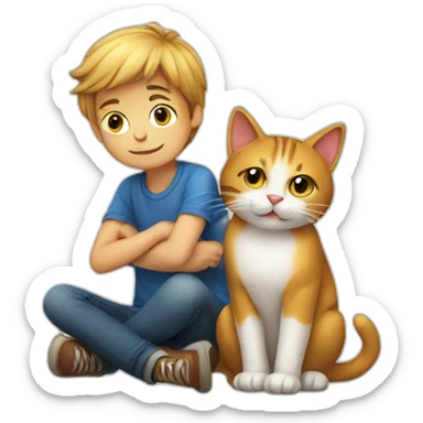 Boy sat on cat sticker