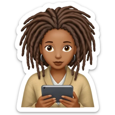Black woman with locs reading a message  sticker