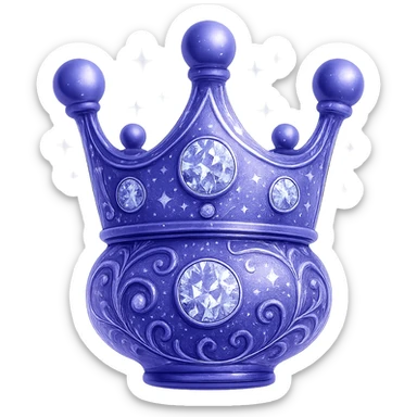 Edit this crown to become a small, ultra-luxurious elixir bottle: keep the crown shape and color #7986cb, bottom transitions into a bottle/flask, add intricate silver and holographic details, maximum magical shine and sparkles, very small neck, seamless bottom, floating, transparent background, no base or shadow, modern, collection style. Style: modern luxury collection, transparent background, floating, intricate silver and holographic details, maximum magical shine and sparkles. sticker