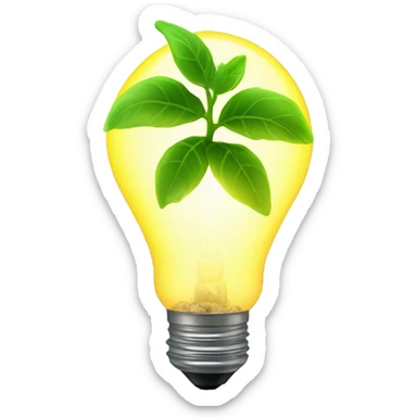 a plant sprout inside a glowing idea lightbulb sticker