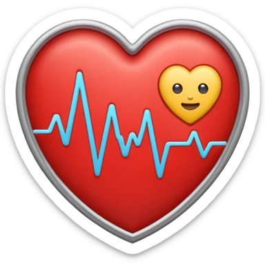Health monitoring icon, heart inside shield, signal waves, emoji style, modern clinic branding sticker