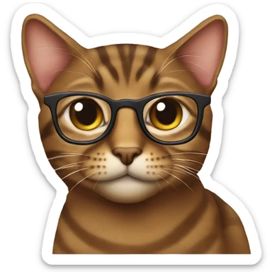 Brown Tabby cat with eyeglasses on sticker