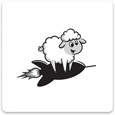 sheep flying on a rocket sticker