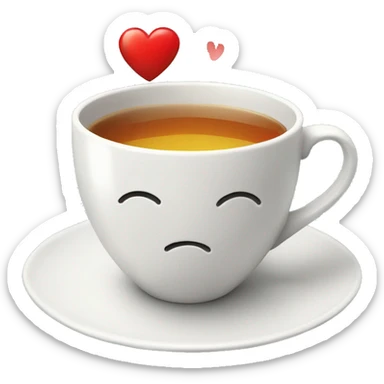 A cup of tea with attached heart  sticker