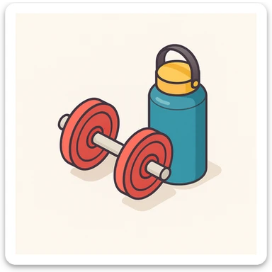 isometric 3d icon with intricate details, gym weights and a hydroflask, no text sticker