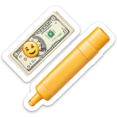 a smiling glue stick holding a banknote sticker