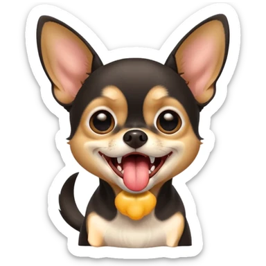 A high-resolution photo-realistic digital illustration of a black and tan chihuahua with big eyes yawning. sticker