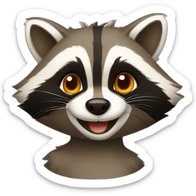 a small brown raccoon with orange eyes and a dark green hood that is laughing sticker