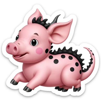 A pink pink with spots and a curly tail riding a dragon sticker