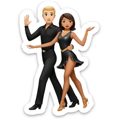 Dancesport professional latin couple dancing the rumba, the women is in skinny short sparkly dress, the man is in black shirt and black classic pants  sticker
