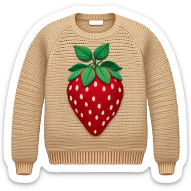 beige crocheted sweater embroidered with strawberries sticker