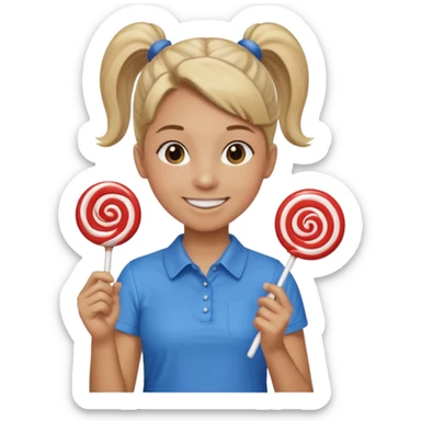 Using this emoji 🥹 make me one with ponytail hair holding a lollipop in each hand sticker