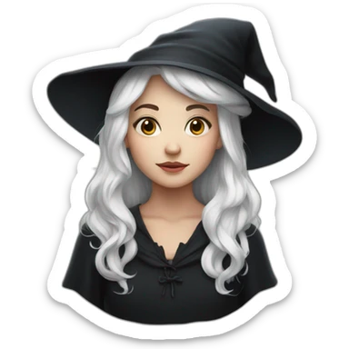 Young witch with white hair and black cap sticker