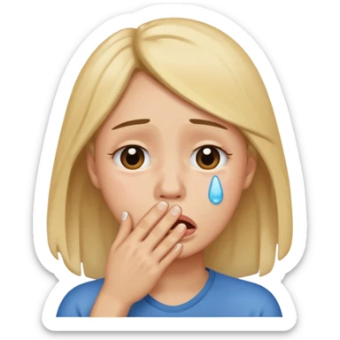 tears with hand on mouth sticker