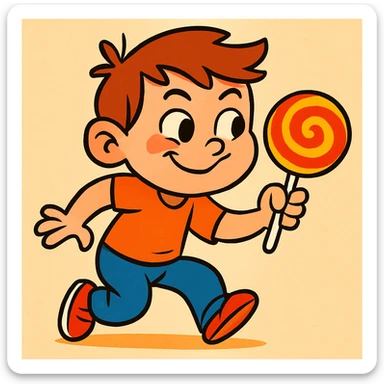 a little kid sneaking a lollipop, playful, cartoon style, vibrant colors, fun and expressive sticker