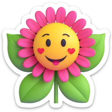 3D smiley emoji, nagy szempillás, virággal, szerelmes sticker