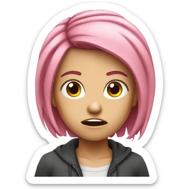 Extremely angry girl with pink hair and  sticker