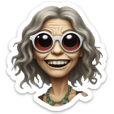  janis joplin zombie  dancing with circle glasses sticker