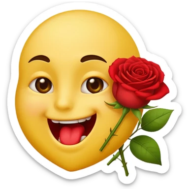 Normal emoji yellow biting a rose flower in romantic not eating gust biting sticker