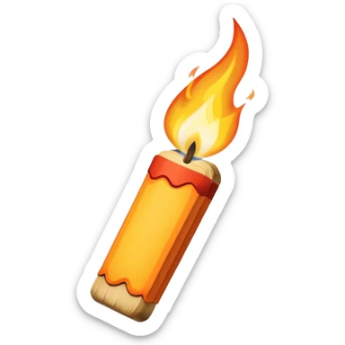 a lit matchstick with a flame sticker