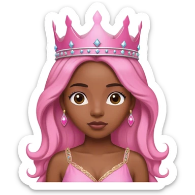 Crown black women with long hair pink dress pink crown facing forward sticker