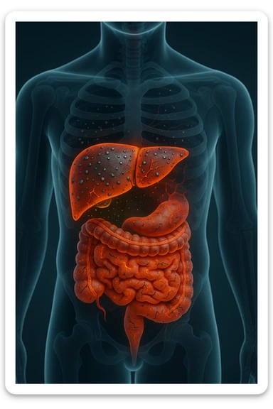fegato e intestino intossicato da metalli pesanti su un corpo umano in 3D sticker