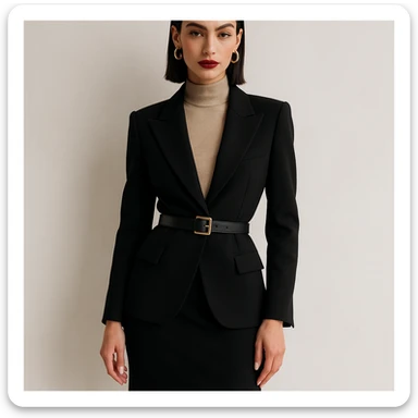 a chic girl with thin eyebrows, straight dark hair, large lips, and a shapely figure, dressed in elegant high-fashion clothing sticker