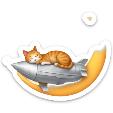 Cat sleeping on moon rocket autmn  sticker