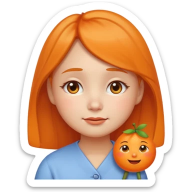 touching girl emoji with teary eyes, warm emotional expression, soft cheeks, gentle smile, small tangerine-shaped hairpin, round face, cartoonish, cute sticker
