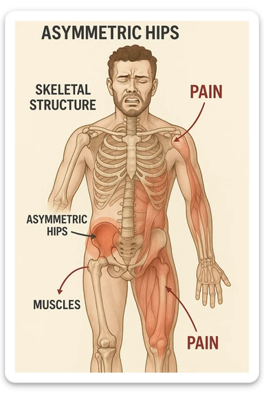Uomo con dolore per via dei suoi fianchi asimmetrici vista anatomica sticker