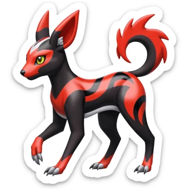 Colorful Meloetta-Houndour-Guilmon-Darkrai-Pokémon-Fakémon-fusion-hybrid-creature with abstract markings sticker