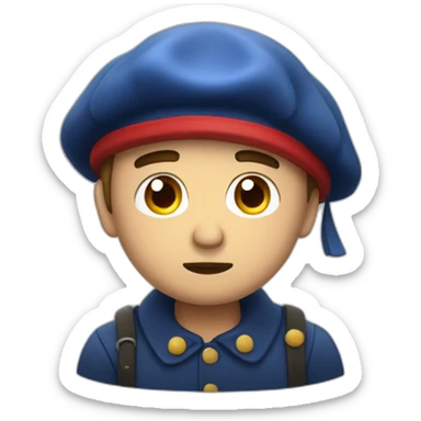 unhappy french guy in a tricolor beret in the rain sticker