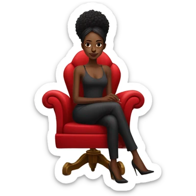 black girl sitting cross-legged on big red throne chair with one glass of wine in her hand sticker