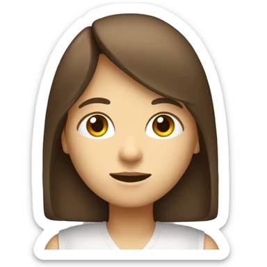 She has a white face, brown hair and eyes, long hair, bangs, a basic emoji, a smartphone, and only the upper half of the body. sticker