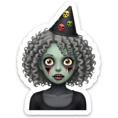 Black side party curly head girl zombie pale skin black crop top  sticker